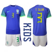 Fotballdrakt Barn Brasil Thiago Silva #3 Bortedraktsett VM 2022 Kortermet (+ Korte bukser)